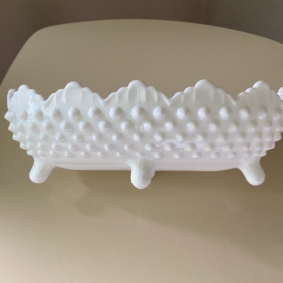 Fenton milk glass hobnail footed candy dish - Picture 3 of 5